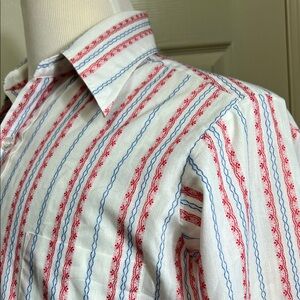 Vintage Sears Best Perma Prest Men's Striped Shirt - Red and Blue Sz 15